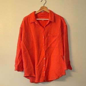 Aerie orange button up gauzy 100% cotton pool to party